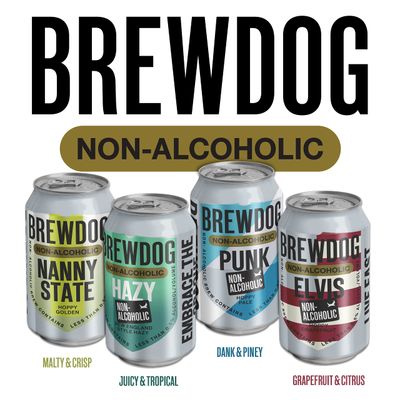 BrewDog 24 Mixed Non-Alcoholic Pack | Includes Nanny, Elvis, Hazy, &amp; Punk | 12oz Cans