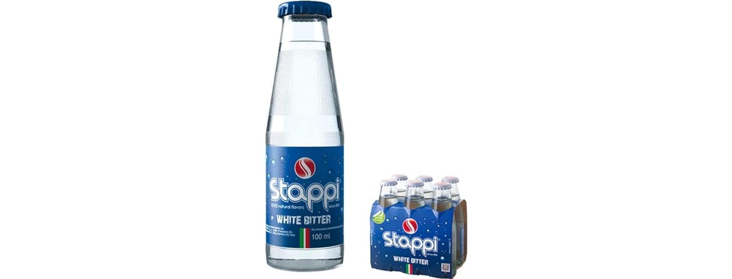Stappi White Bitter Soda 6 x 3.38 fl oz. (100ml) Stappino Stappj [Italian Import] Non-Alcoholic Clear Bitter Liqueur Aperitif Cocktail Mixer| Sparkling Stappi Aromatic Beverage for Spirits from