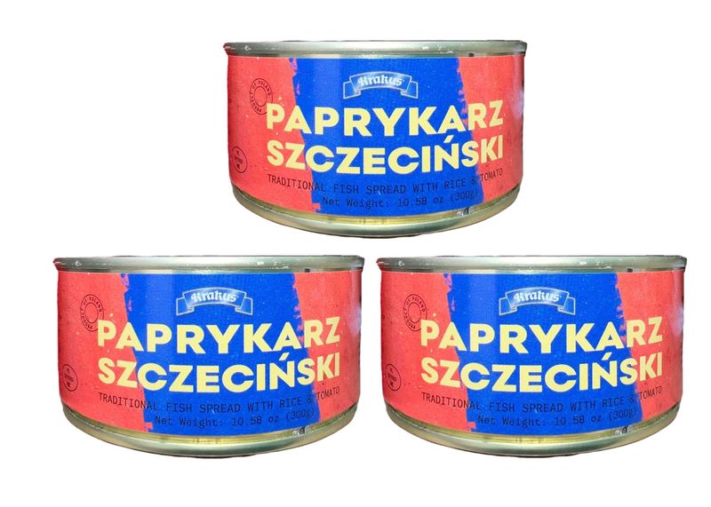 KRAKUS PAPRYKARZ SZCZECINSKI Traditional Fish Spread with Rice &amp; Tomato 3 PACK x 300 g (10.58 oz)