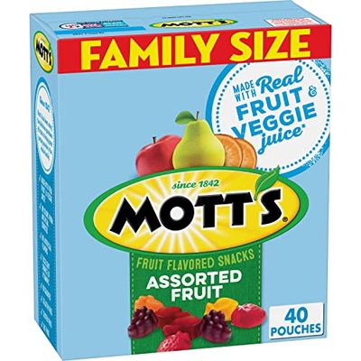 Mott&#39;s Fruit Flavored Snacks, Assorted Fruit, Family Pack, Gluten Free, Stocking Stuffer, 40 ct