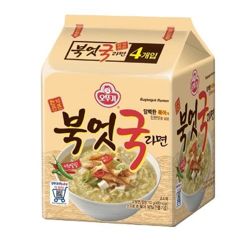 Korean Famous Traditional Hangover Unique Tasty Dried Pollack Ramen Easy to Cook Not Spicy Nutritious Instant Noodles Food (110g x 4 Pack)