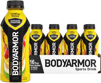 BODYARMOR Sports Drink Sports Beverage, Tropical Punch, Natural Flavor With Vitamins, Potassium-Packed Electrolytes, No Preservatives, Perfect For Athletes, 16 Fl Oz (Pack of 12)