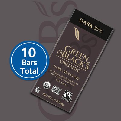 Green &amp; Black's Organic Dark Chocolate Bar, 85% Cacao, 10 - 3.17 oz Bars