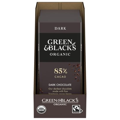 Green &amp; Black&#39;s Organic Dark Chocolate Bar, 85% Cacao, 10 - 3.17 oz Bars