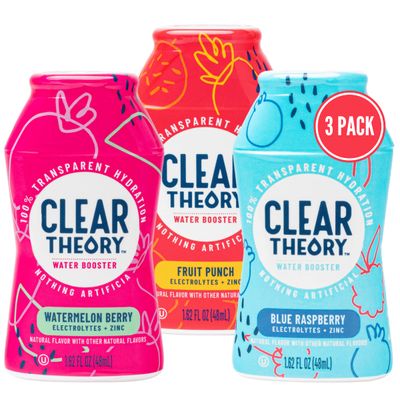 Clear Theory Water Flavoring Drops, Electrolytes Drink Mix, Water Enhancer Liquid, Flavored Hydration for Kids, Vegan, Gluten Free, Low Calories, Stevia, Variety Pack, 3 Pack, 1.62 Fl Oz Bottles