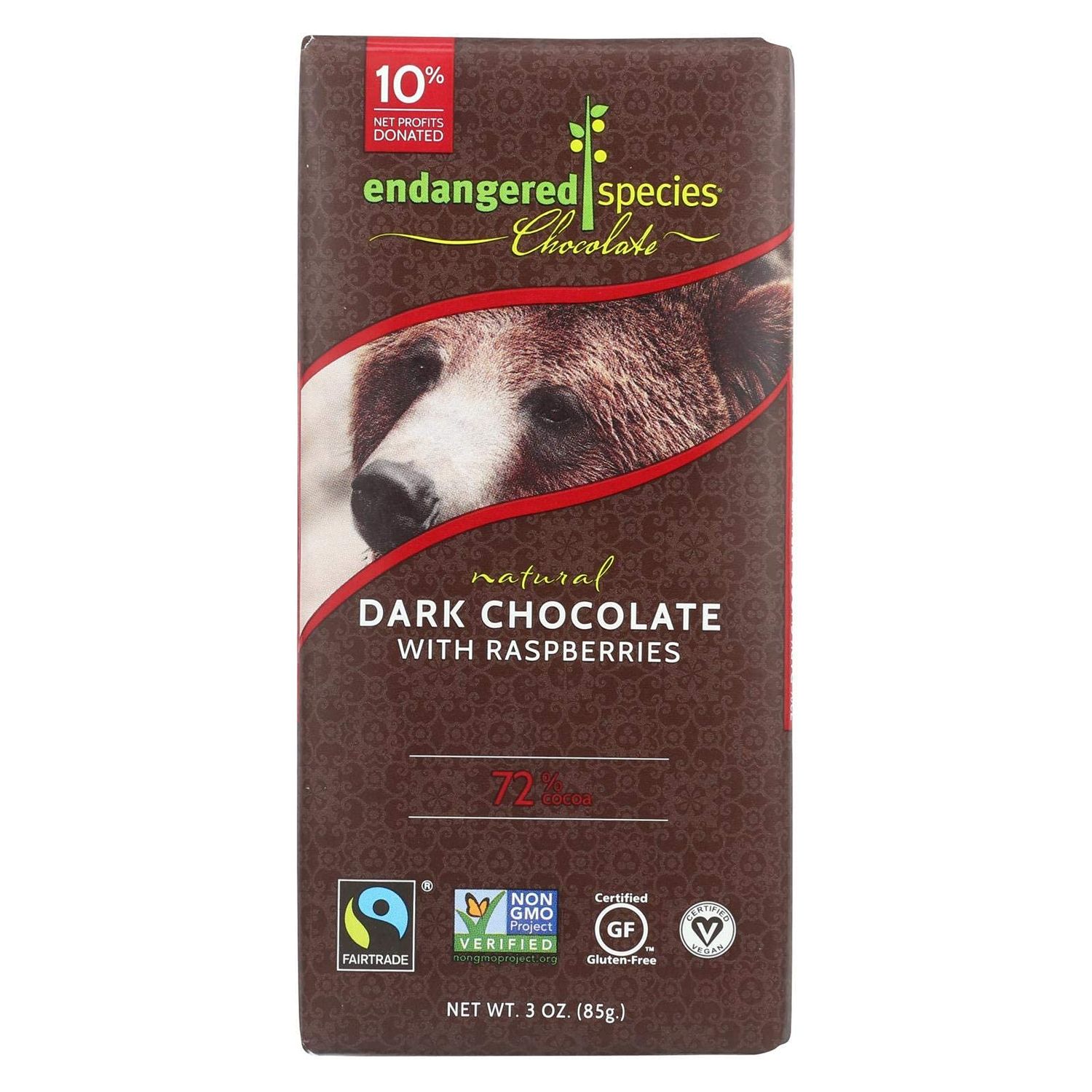 Endangered Species Dark Choc Bar Raspberries Grizzly (12x3 OZ)