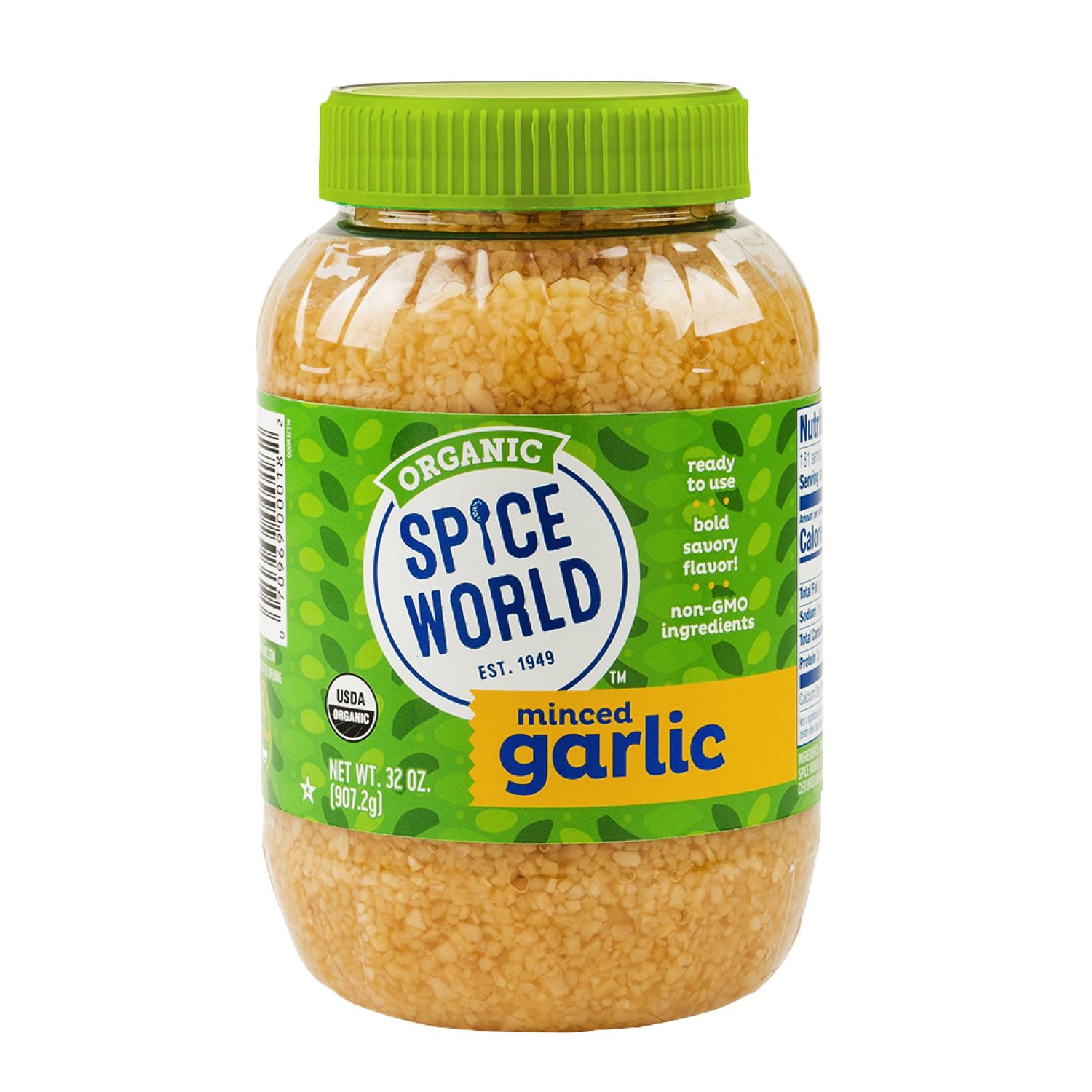Spice World Organic Minced Garlic - Bulk 32oz Garlic Container, USDA Certified Organic Garlic with Non-GMO Ingredients - Ready-to-Use Seasonings for Cooking, Reduce Prep Work and Easily Add Flavor