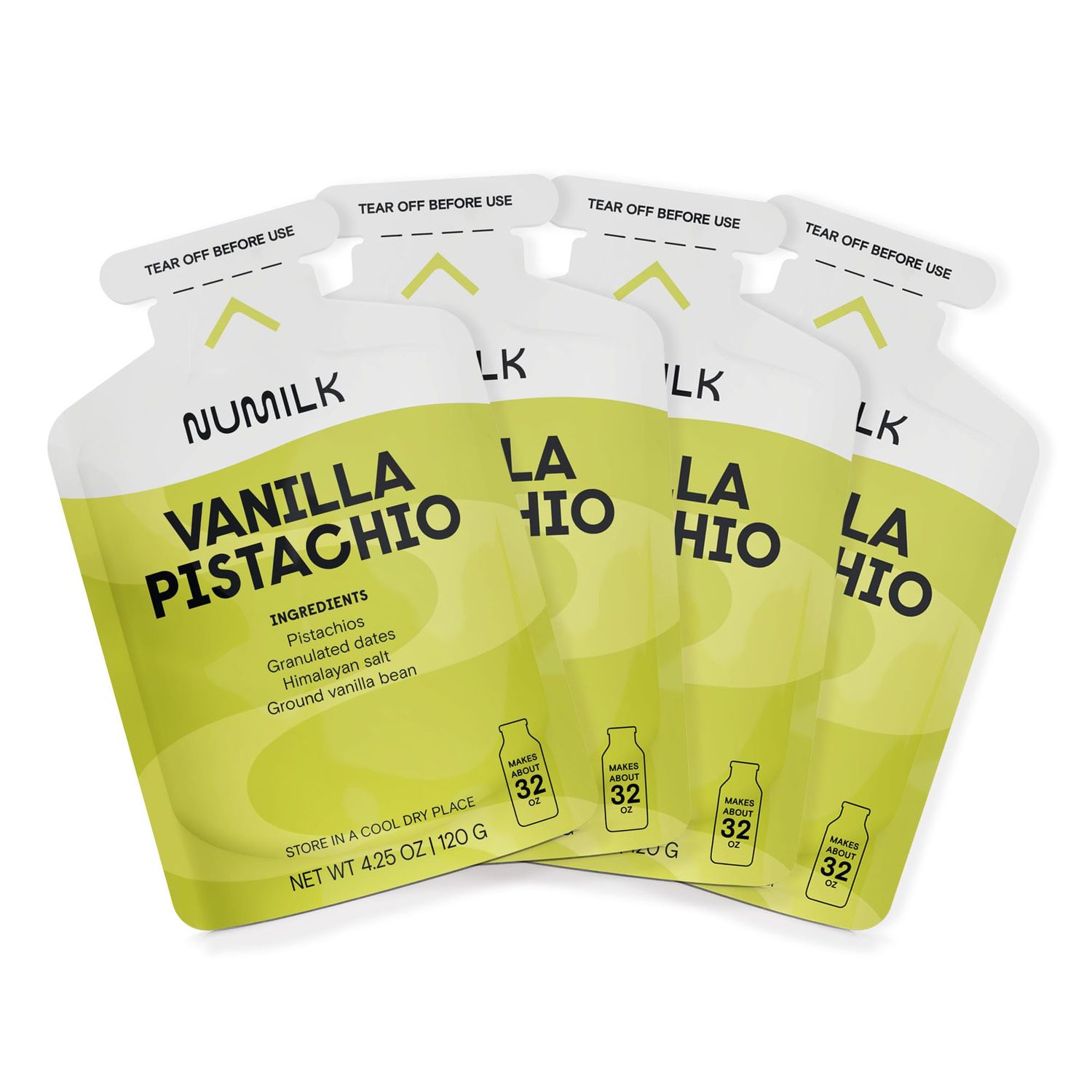 Numilk Pouches 4-Pack - Vanilla Pistachio - Creamy Plant-Based Milk in Seconds - Easy-to-Use with the Numilk Nut Milk Maker Machine - Dairy Free Milk Beverage - One Pouch Makes 32oz