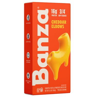 Banza Elbows &amp; Classic Cheddar Mac and Cheese - High Protein, Gluten Free, and Lower Carb Protein Mac and Cheese - 5.5oz