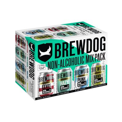 BrewDog 24 Mixed Non-Alcoholic Pack | Includes Nanny, Elvis, Hazy, &amp; Punk | 12oz Cans