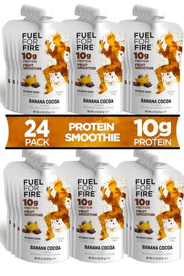 Fuel for Fire Protein Smoothie Pouch - Banana Cocoa (24-Pack) | Healthy Snack &amp; Recovery | No Sugar Added, Dietitian Approved | Functional Fruit Smoothies | Gluten Free, Kosher (4.5oz pouches)