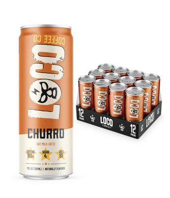 Loco Coffee Churro Oat Milk Latte Cold Brew Coffee [Churro] 11 Ounce Can, 12 Count | Medium Roast, 180mg Caffeine | Gluten Free and Dairy Free | Low Sugar, Low Calorie Iced Coffee