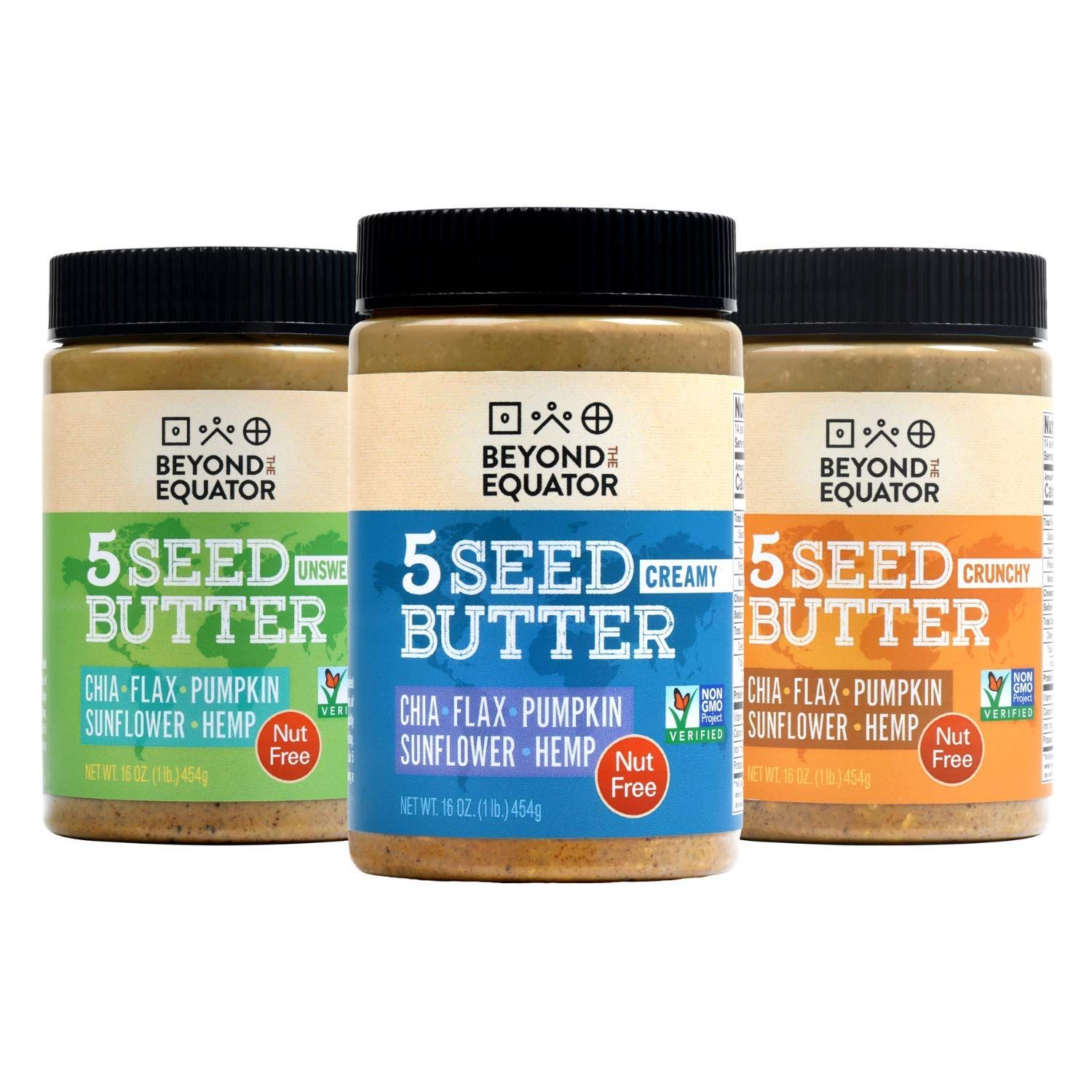 BEYOND THE EQUATOR 5 Seed Butter [Variety] - Sunflower Seed, Chia Seed, Flax Seed, Pumpkin Seed, Hemp Hearts Seed. No Peanuts, No Tree Nuts. Allergy-Friendly Peanut Butter Alternative - 16 oz (3 Pack)