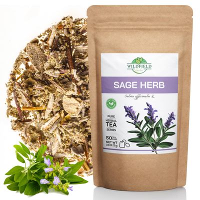 50 Bags Dried Sage Herb Herbs Tea (Salvia officinalis) - 50 count Tea Bags Sage Herbal Tea Salvia Sage