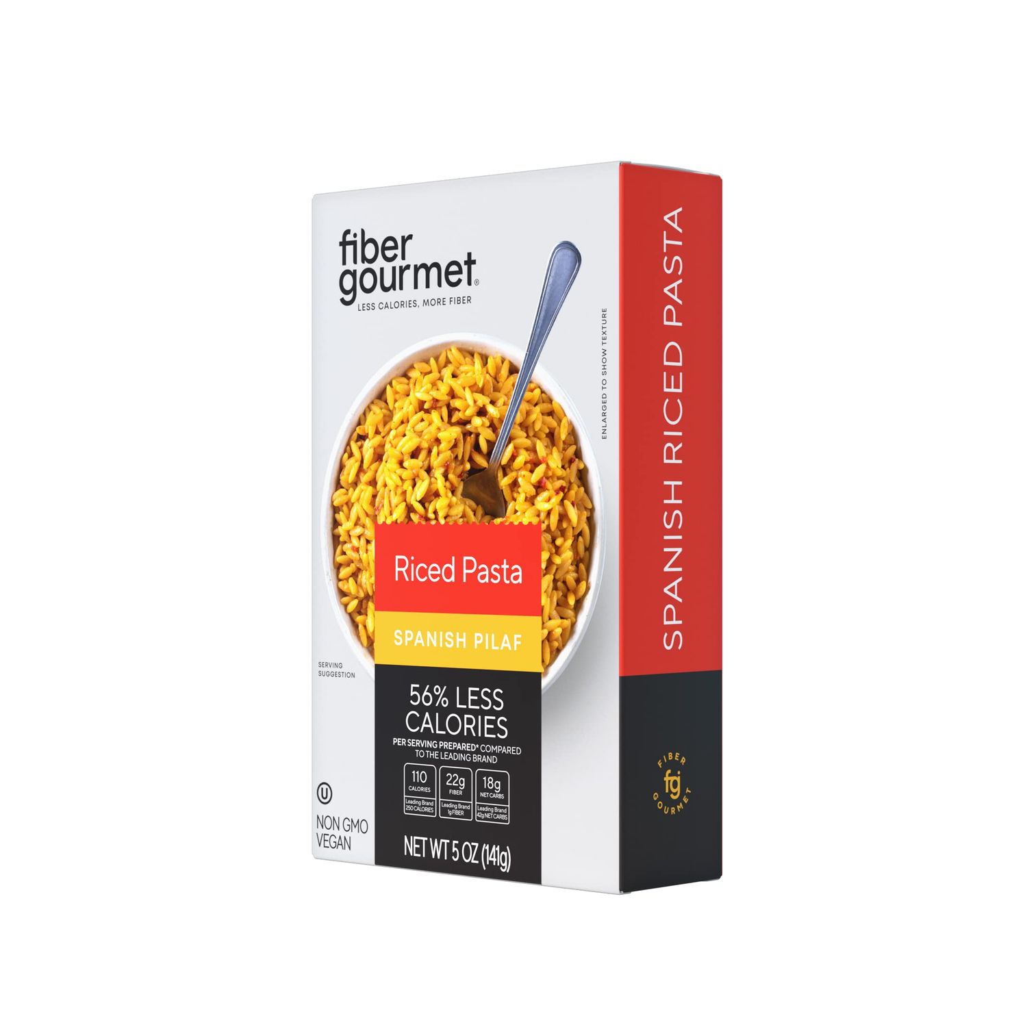 Fiber Gourmet Pasta - Spanish Pilaf Riced Pasta- Fiber-Rich, Low Calorie, Healthy Pasta - Made in Italy, Kosher, Vegan Certified, Non-GMO and Has Zero Artificial Colors or Flavoring - 5 Oz (Pack of 6)