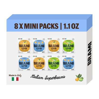 BRAMI Lupini Beans Office Snack, Sea Salt &amp; Vinegar | 7g Plant Protein, 0g Net Carbs | Vegan, Vegetarian, Keto, Plant Based, Mediterranean Diet, Non Perishable (1.1 Ounce (Pack of 8), Variety)