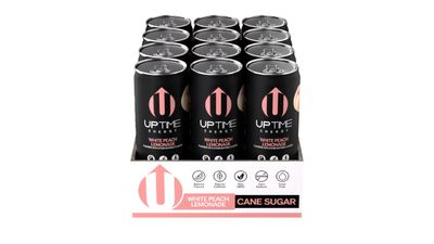UPTIME Energy - White Peach Lemonade - Cane Sugar (12 Pack), Premium Energy Drink, 12oz Cans, Natural Caffeine, Sparkling, Natural Flavors
