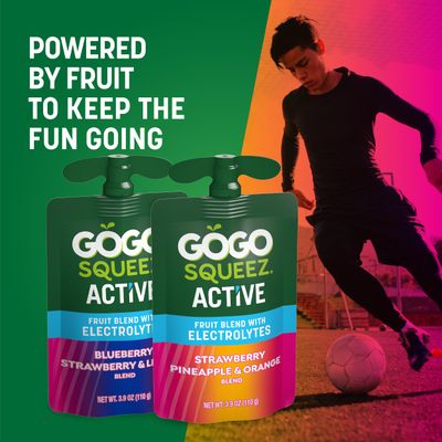 GoGo squeeZ Active Fruit Blend with Electrolytes  18Count Variety Pack  Blueberry Strawberry Lemon  Strawberry Pineapple Orange  Made with Real Fruit and Antioxidants Vitamin A Vitamin E  Vitamin C