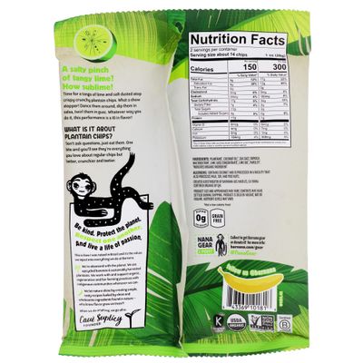 Barnana - Organic Plantain Chips, Acapulco Lime, Healthy Snack Made With 100% Coconut Oil, Non-GMO, Potato Chip Alternative, Zero Sugar, Paleo, Grain-Free Chips, Vegan, USDA Organic (2 oz, 6-Pack)