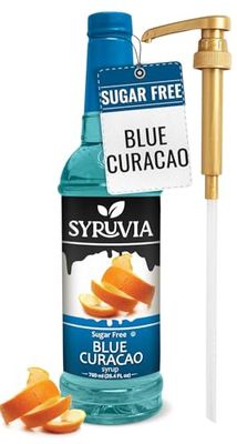 Syruvia Sugar Free Blue Curacao Syrup With Syrup Pump Dispenser - Blue Curacao Syrup Flavor, 25.4 fl oz - Perfect for Cocktails, ice Tea, Desserts, Italian Sodas, Ice and More, Kosher and Gluten-Free