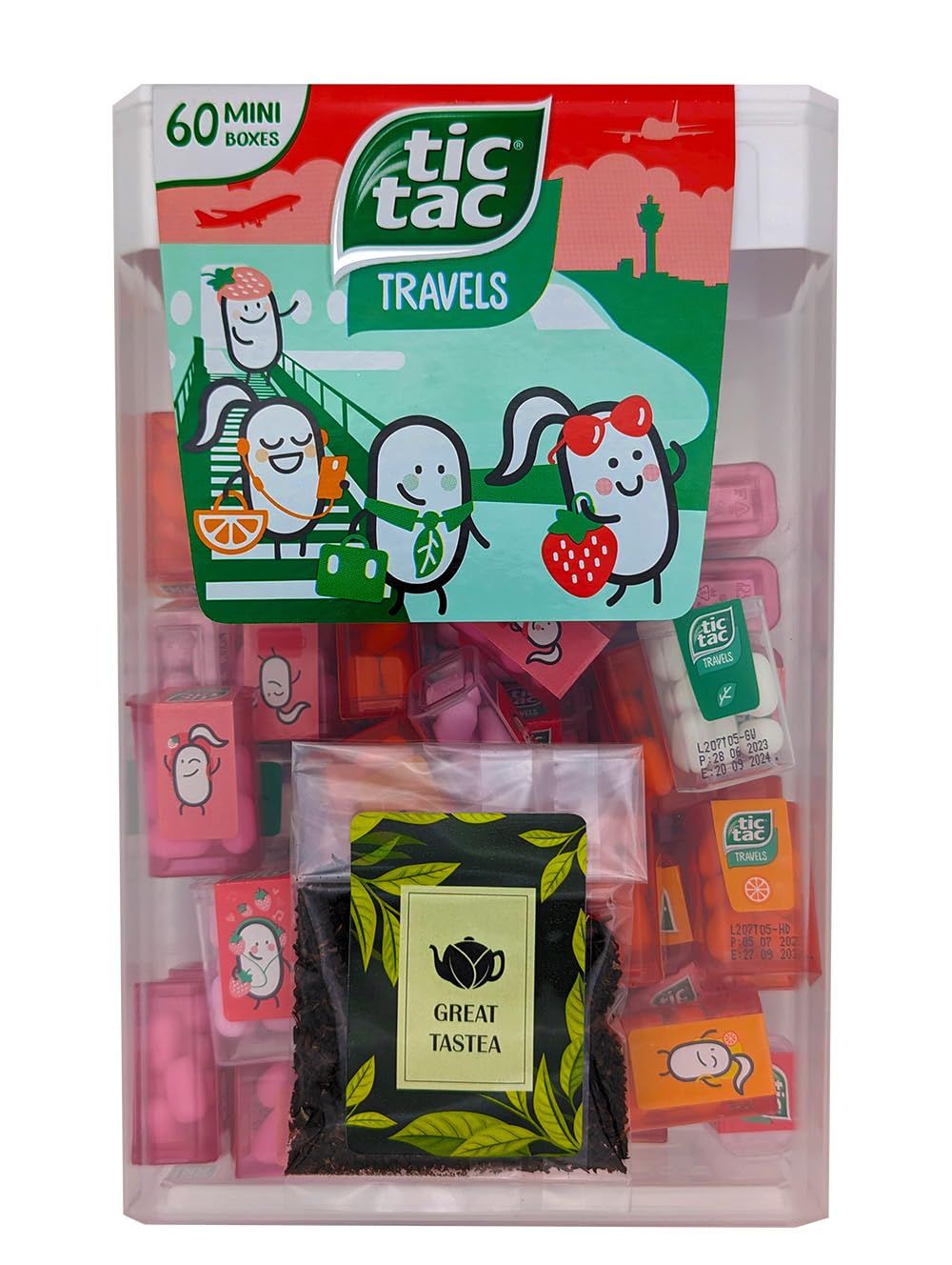 Tic Tacs Travels mini packs - individual packets - Flavoured drops - mint - orange - strawberry sweet - strawberry sour - Spender Box with 60 Mini Boxes - bulk candy - mini Tic Tacs with GREAT TASTEA