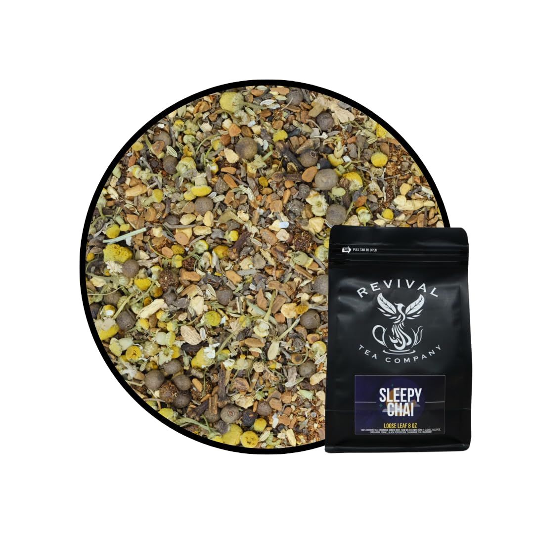 Revival Tea Company Sleepy Chai Tea - Rooibos Chai Tea Red Tea Blend with Valerian Root and Fresh Spiced Chai Flavor - Caffeine Free - 24 Tea Bags