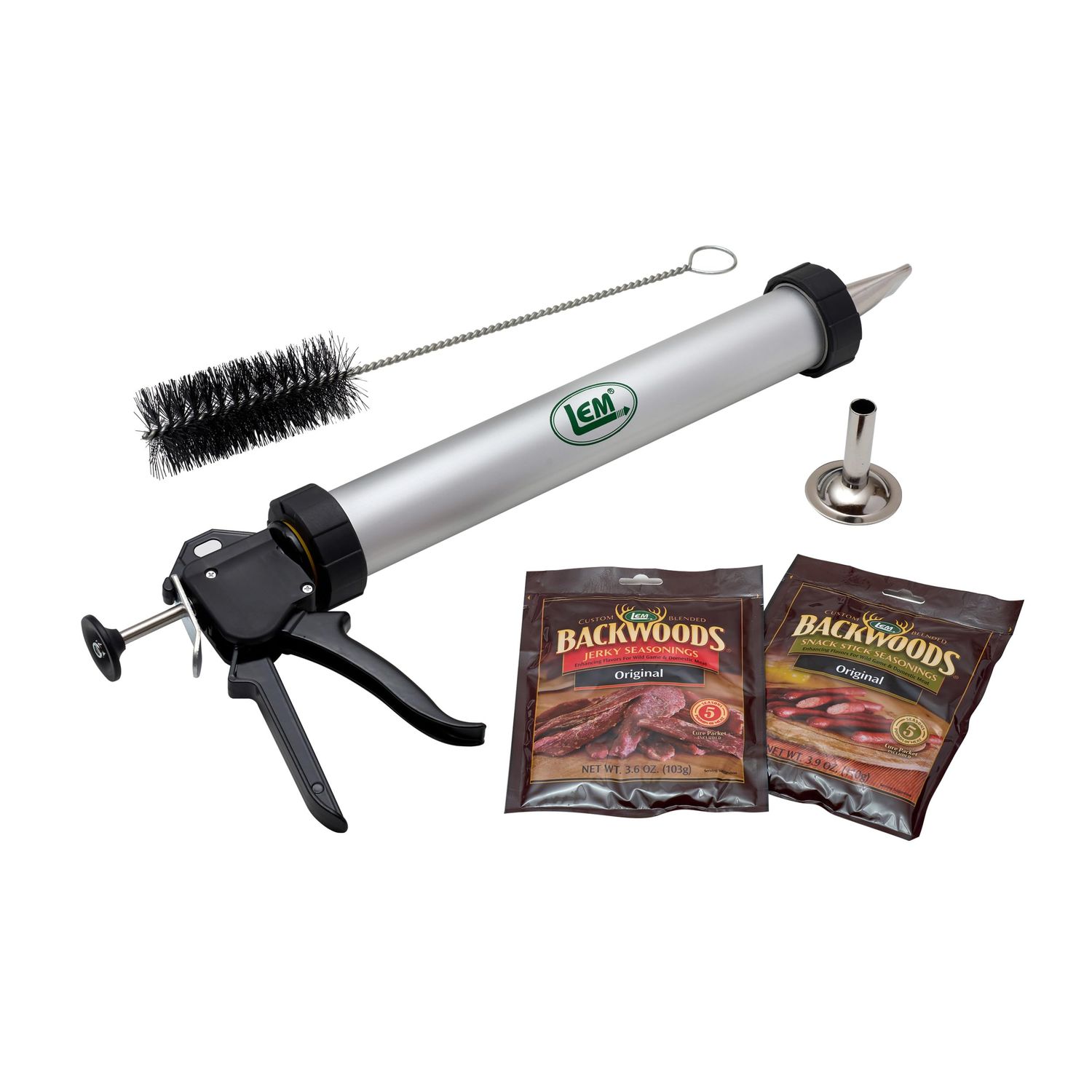 LEM Products Jerky Cannon with Nozzles and Brush, Backwoods Seasonings, Anodized Aluminum and Stainless Steel