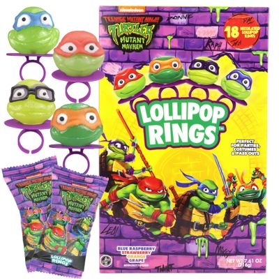 Imaginings 3 Teenage Mutant Ninja Turtles Individually Wrapped Lollipop Rings, Leonardo, Raphael, Michelangelo, and Donatello, Decorated Candy, Birthday Party Favors, 18 Count