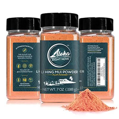 Aloha Right Now Authentic Li Hing Mui Powder 7 oz Shaker for flavoring fruits, candy, &amp; cocktail drinks - Sweet, Sour &amp; Salted Dried Plum Powder - Asian Hawaiian Snacks