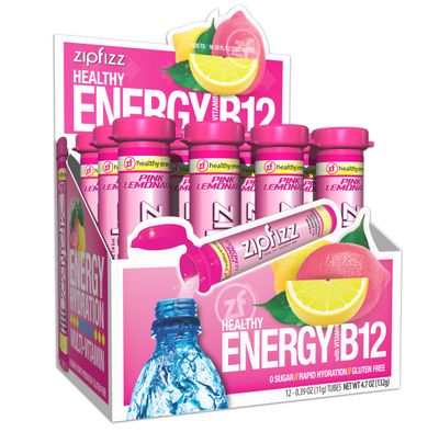 Zipfizz Daily Energy Drink Powder, Pink Lemonade, 12 Pack | 3-in-1 Sustained Energy, Rapid Hydration, and Essential Vitamins | Sugar-Free | Electrolyte Powder | Contains Vitamin B-12 &amp; Antioxidants