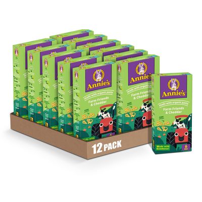 Annie&#39;s Farm Friends Pasta Shapes and Cheddar Macaroni and Cheese Dinner with Organic Pasta, 6 oz (Pack of 12)