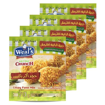 Weals Food Crispy Pane Mix Powder Extra Crunch Fried Fry Herbs Spices Vegetable Banih Penne Panne Herb Seasoning Spice Herbal (4 Pack = 9.88oz / 280gm)