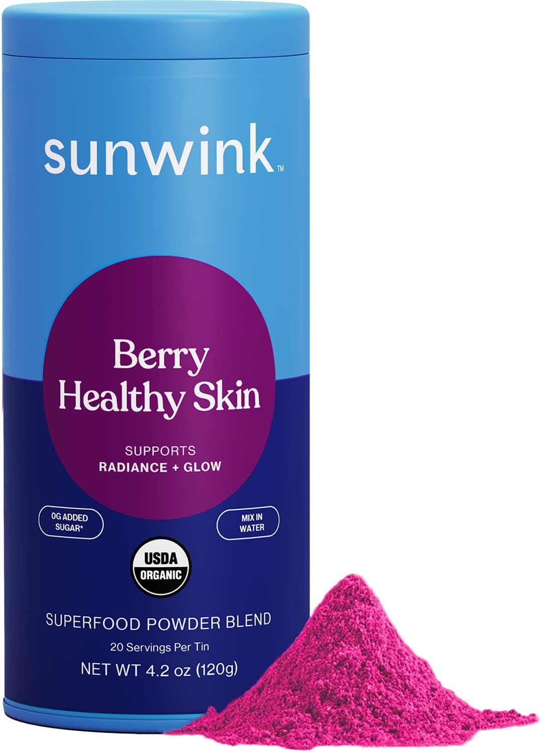 Sunwink Berry Healthy Skin Superfood Powder | Superfood Drink Mix for Radiance Glow &amp; Hydration | Superfood Hydration Powder with Acai, Goji Berry, Amla, Raspberry, &amp; Pineapple | 4.2 oz, 20 Servings