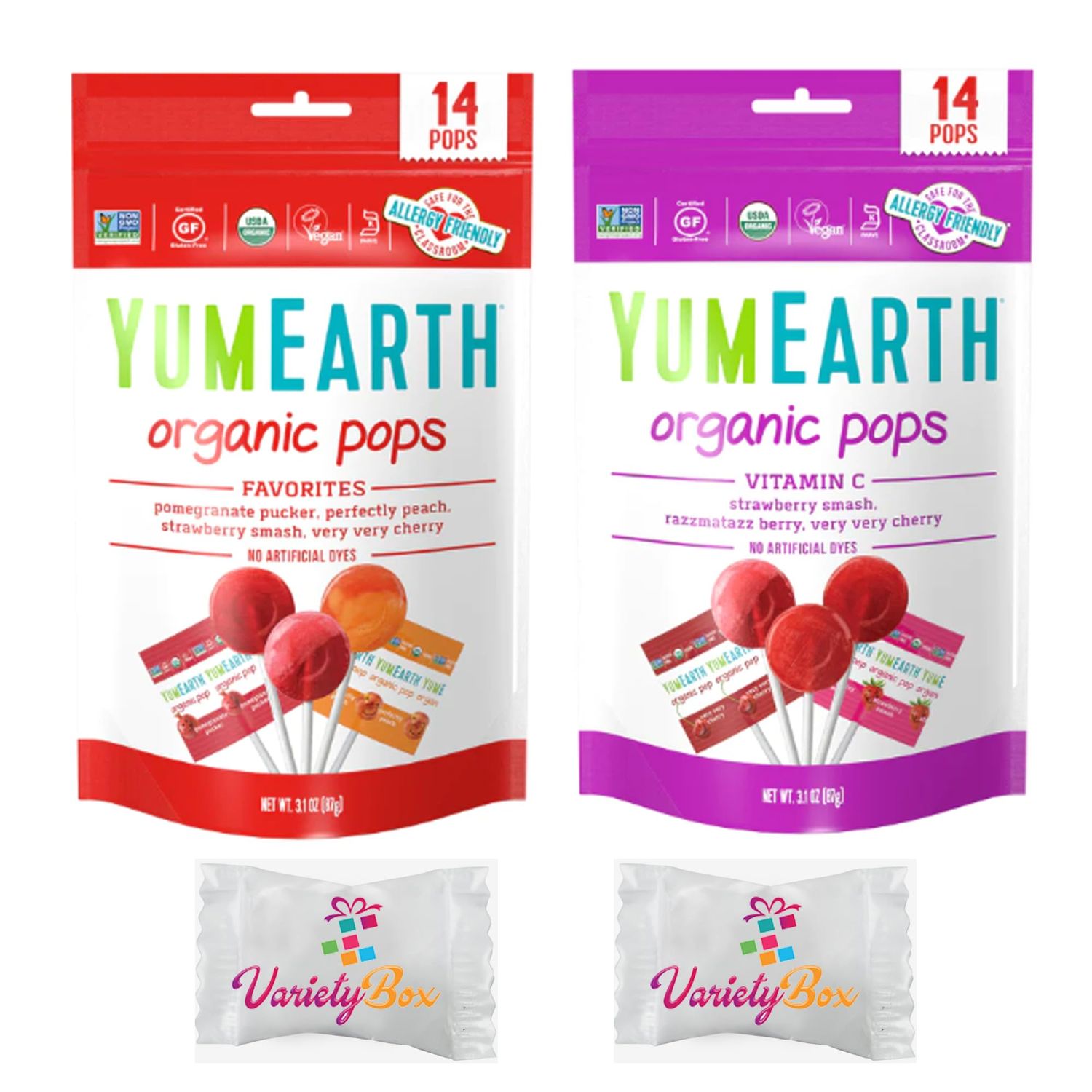 Yumearth Organic Assorted Flavors Lollipops and Assorted Vitamin C Lollipops with Variety Box Mints