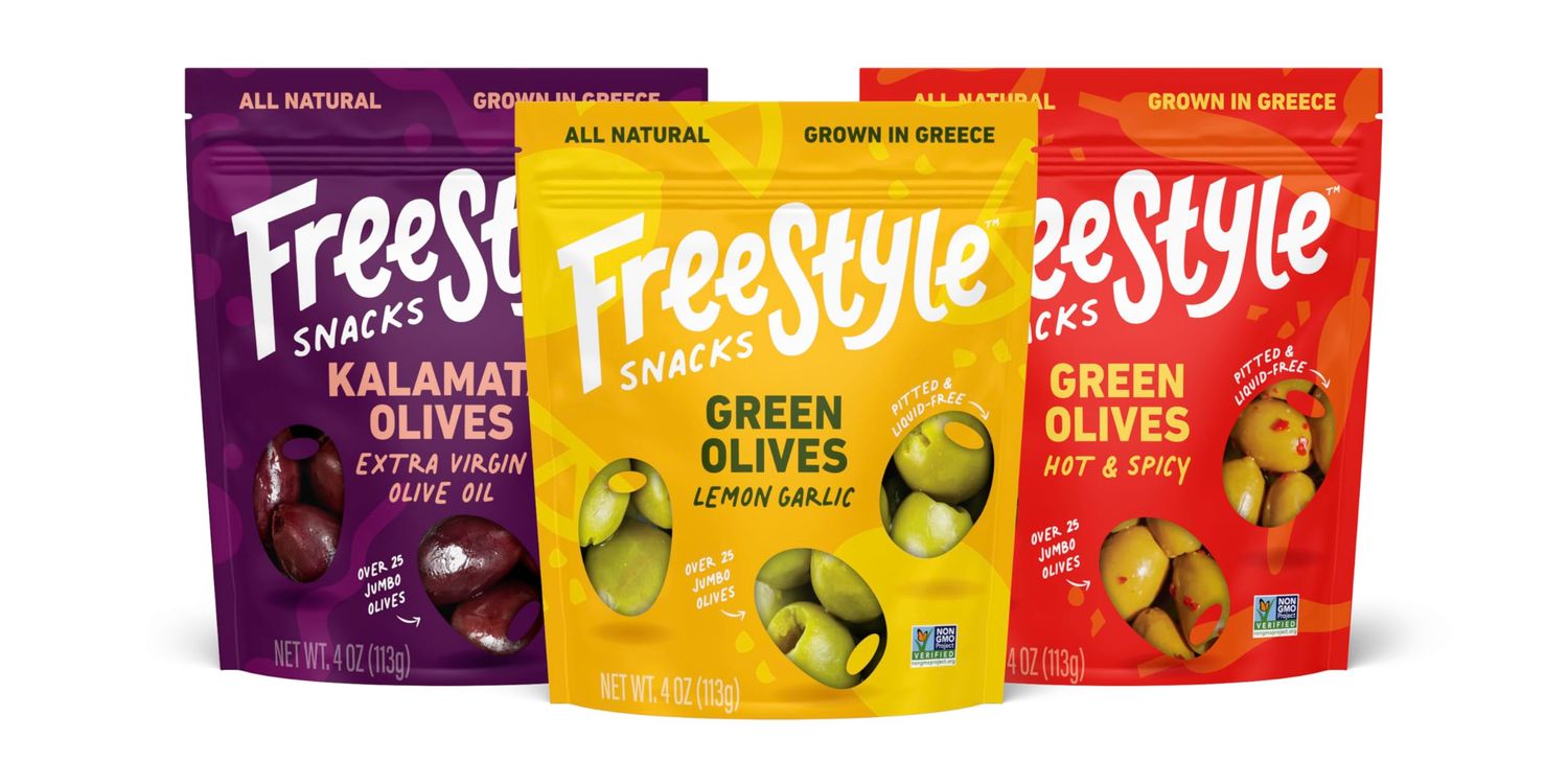 Freestyle Snacks Olive Snack Packs - Fresh Pitted Kalamata &amp; Green Olives, Jumbo-Sized, Grown in Greece, Salty Snack, All Natural, Non-GMO, Paleo, Sugar-Free, Keto Snacks - Variety Pack, 4oz (3 Pack)