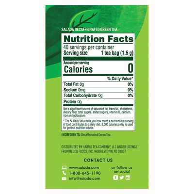 Salada Decaffeinated Green Tea, Zero Calorie Green Tea, Rich and Smooth Taste Green Tea Blend, Great Iced or Hot, 40 Individually Wrapped Tea Bags (Pack of 6)