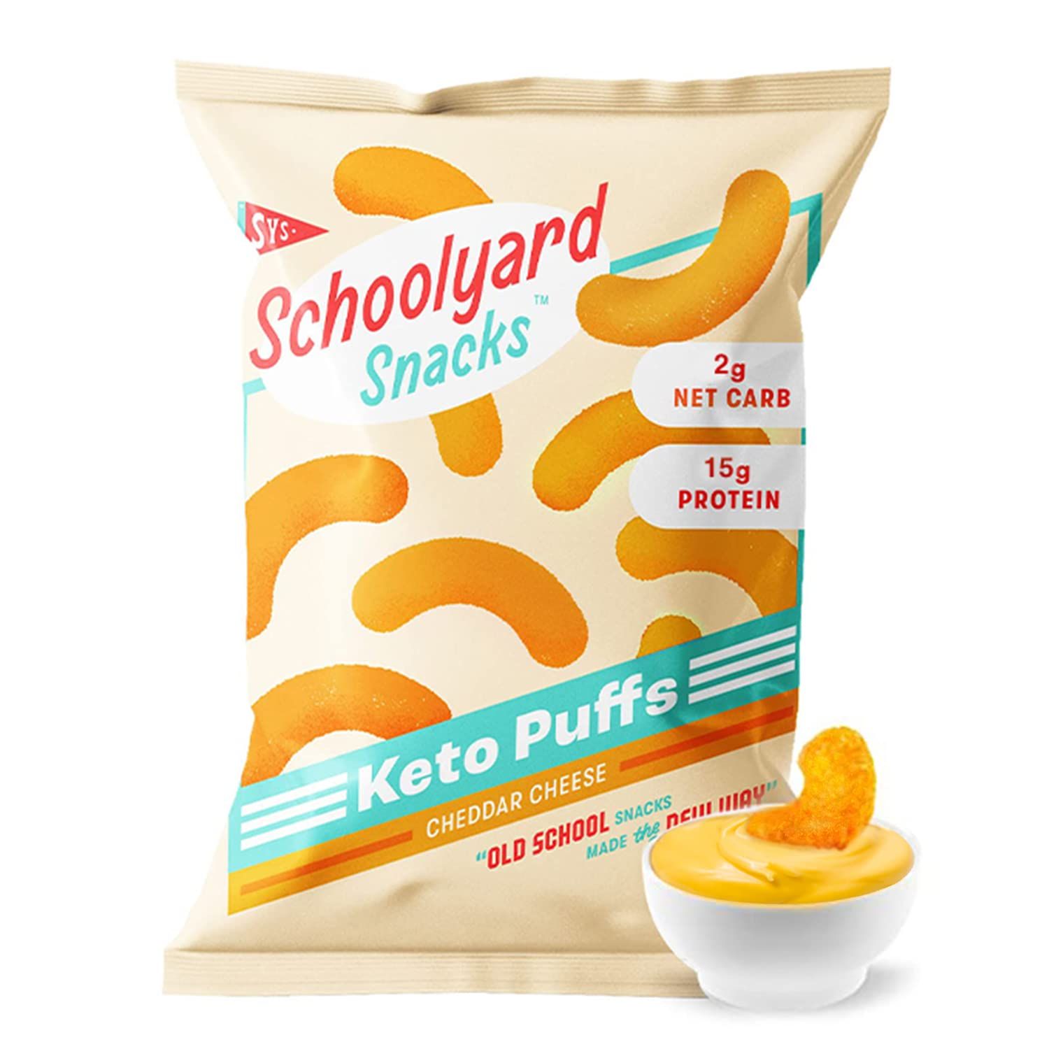 Schoolyard Snacks - Keto Chips, Low Carb, Low Sugar - Healthy Protein Snacks, Gluten Free - 15g Protein, Low Calories - Satisfy Cravings - High Protein Puff Snacks - Cheddar Cheese Flavor - 12 Bags