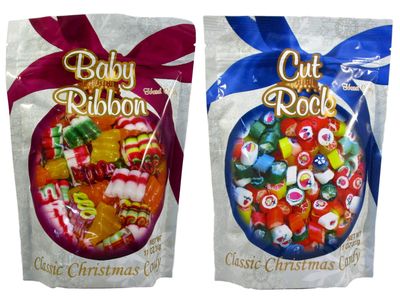 Primrose Old Fashion Christmas Hard Candy - Bundle of 11oz 2 Bags: Baby Ribbon and Cut Rock