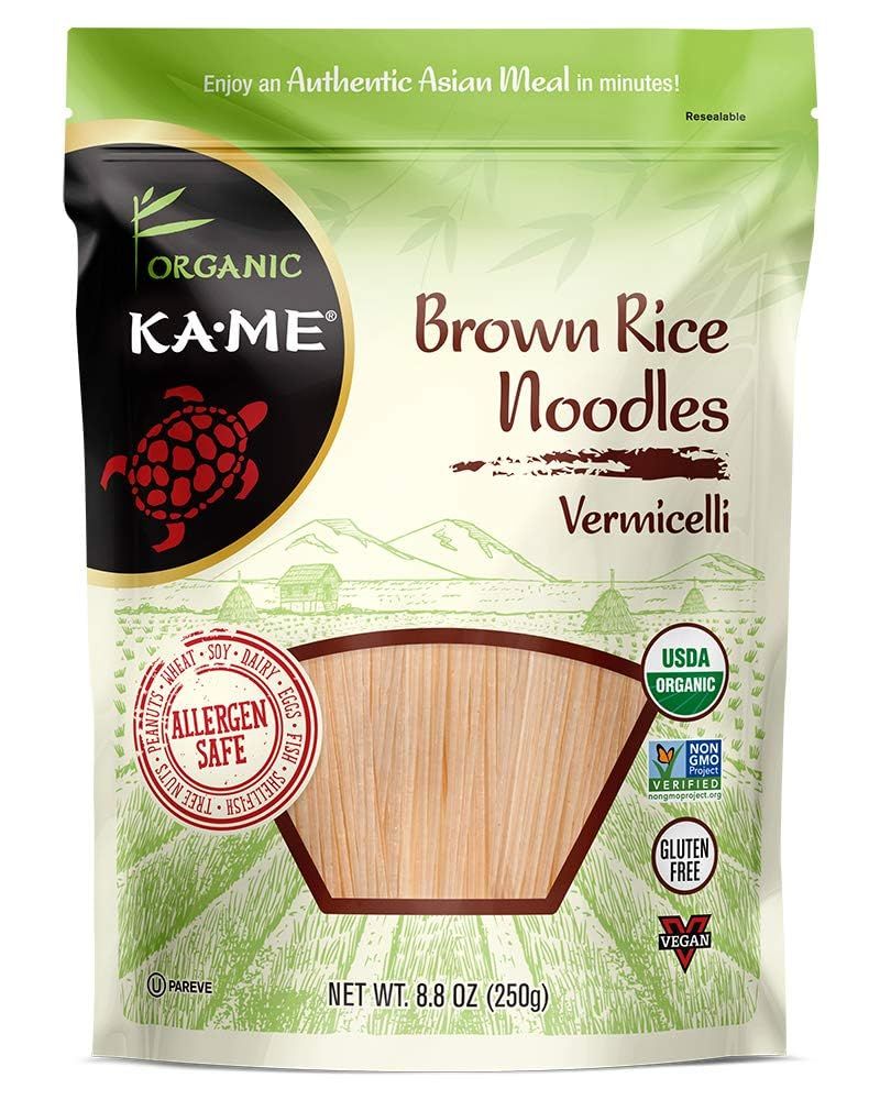 KA-ME Organic Brown Rice Vermicelli Glass Noodles - Gluten-Free, USDA Organic, Non-GMO, Vegan, Versatile &amp; Perfect for Asian Recipes - 8.8 Ounce