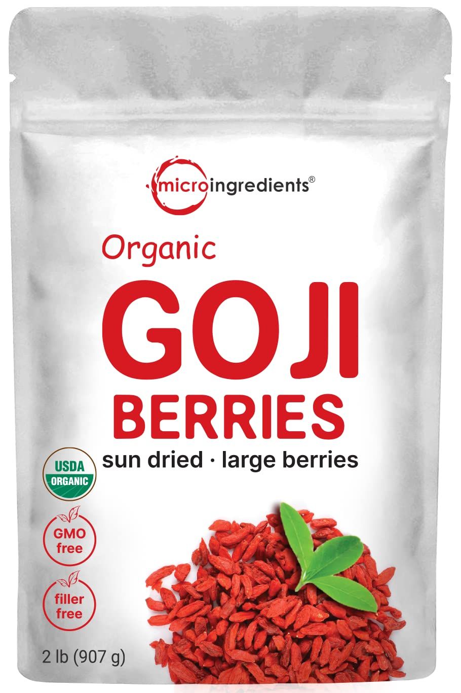 Organic Goji Berries, 32 Ounces | 100% Natural Sun-Dried Whole Fruit | Sulfate &amp; Additive Free | Large Berry Form, Great Flavor for Drinks, Snacks, &amp; Beverages | Non-GMO &amp; Vegan