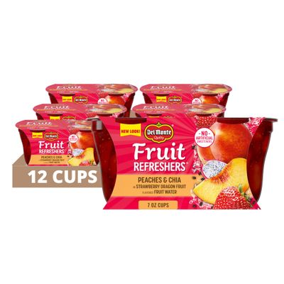 Del Monte FRUIT AND CHIA FRUIT CUP Snacks, Peaches in Strawberry Dragon Fruit, 12 Pack, 7 oz, 2 Count (Pack of 6)