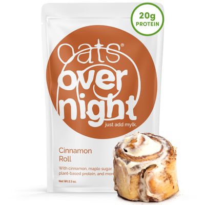 Oats Overnight Cinnamon Roll - Vegan Overnight Oats with 20g Protein, High Fiber Breakfast Protein Shake - Gluten Free Oatmeal, Non GMO High Protein Oatmeal (2.3 oz per meal) (24 Pack)