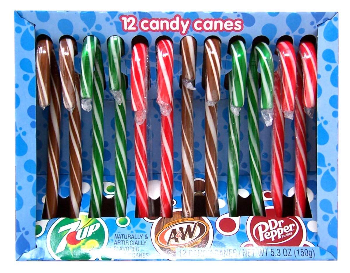 Dr. Pepper, 7 Up, and A&amp;W Flavored Christmas Candy Cane, Pack of 12, 5.3 oz