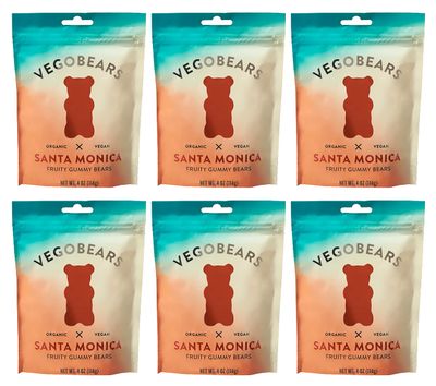 Candy People VegoBears Santa Monica Vegan Gummy Bears Organic Fruity Gummy Bears, Non-GMO, Banana, Pineapple, &amp; Strawberry Gummies 4 Ounce (6 Pack)
