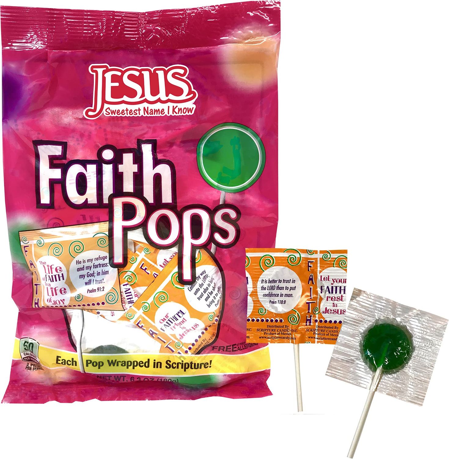 Scripture Candy, Faith Pops Individually Wrapped Lollipop Bag 6.3 Ounce, 20 Pieces