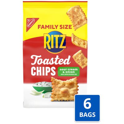 RITZ Toasted Chips Sour Cream and Onion Crackers, Family Size, 6 - 11.4 oz Bags