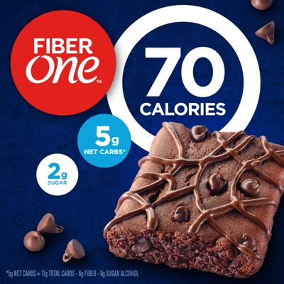 Fiber One 70 Calorie Brownies, Chocolate Fudge, Snack Bars, 6 Bars, 5.34 oz (Pack of 8)