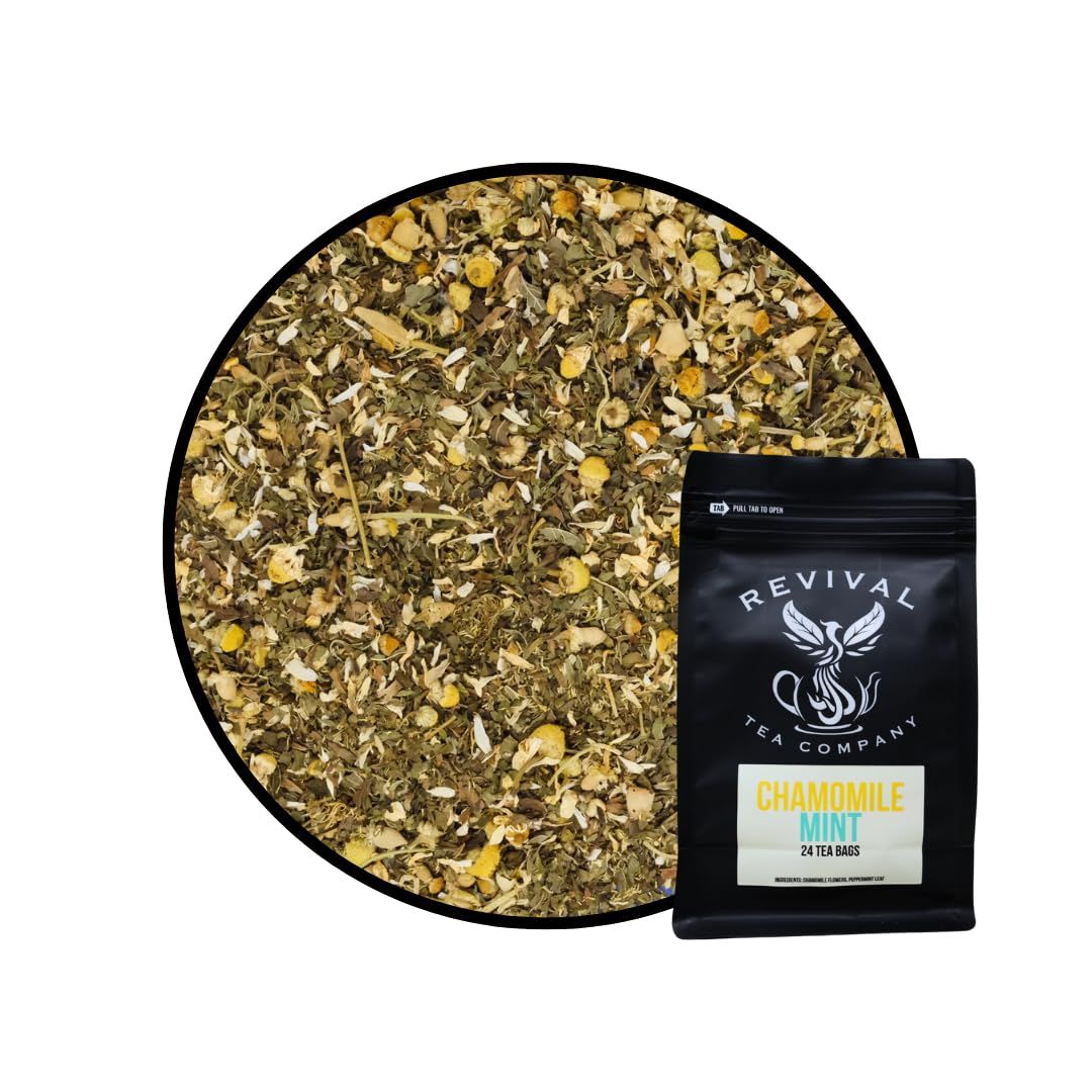Revival Tea Company Chamomile Mint Tea - Herbal Tea Blend of Chamomile Flowers and Peppermint Leaf - Caffeine Free - 24 Tea Bags