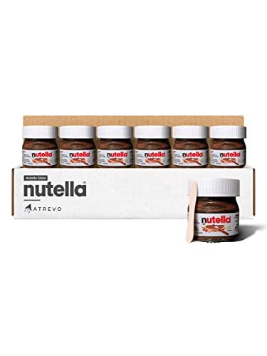 Mini Nutella Glass Jars Chocolate Hazelnut Spread (0.88 Oz) -(7 Units) Weekly Pack + 7 Mini Spoons Atrevo Bundle Pack. Made in Italy. Stockings Stuffers