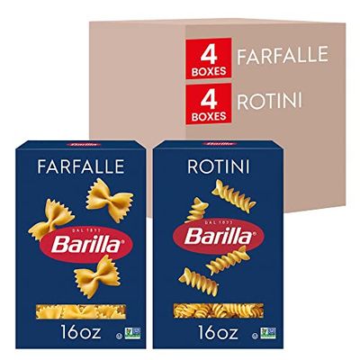 BARILLA Pasta Variety Pack, Farfalle &amp; Rotini, 16 oz Boxes (8 Pack) - 8 Servings/Box, Made in Italy with Durum Wheat